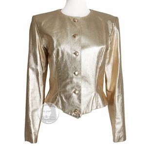 Vicky Tiel Couture Jacket Metallic Gold Leather Formal Evening Vintage Size 42